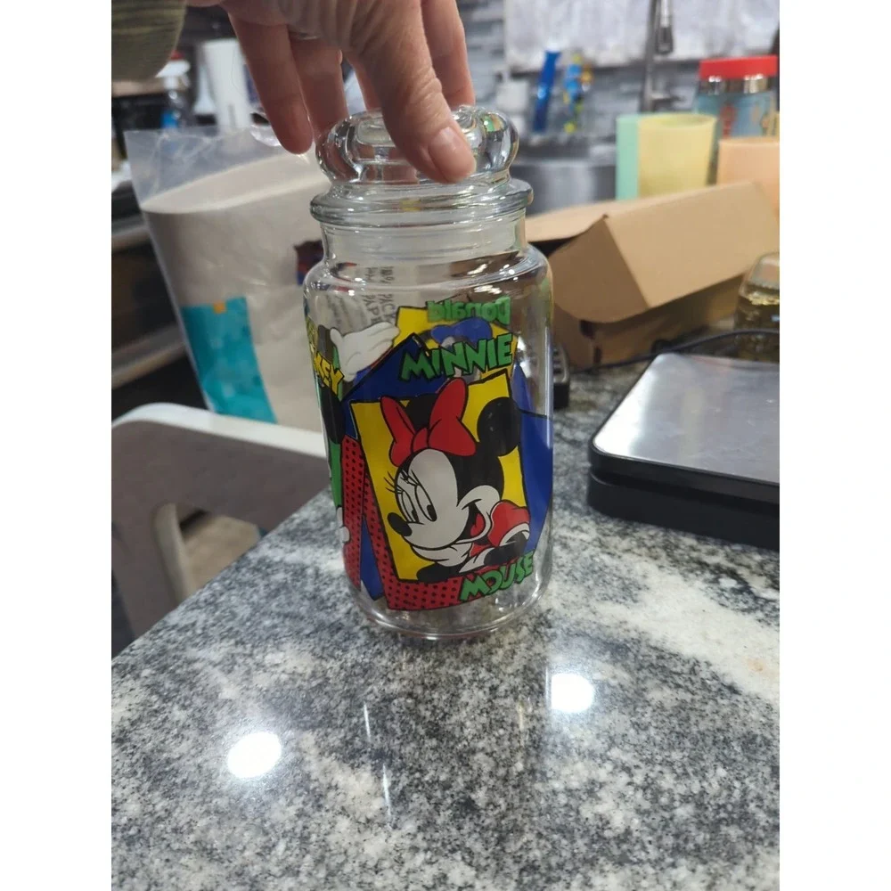 Vintage Disney Anchor Hocking Mickey Minnie Donald Cookie/ Candy Glass Jar & Lid